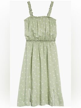 Girls Light Green Floral Maxi Sundress with Ruffled Straps